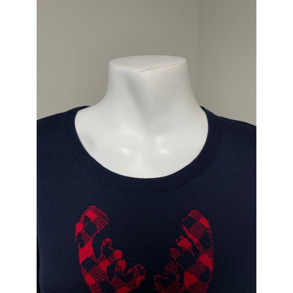 Lands End Navy Supima Cotton Golden Retriever Reindeer Antler Sweater XL Tall 18 - Picture 2 of 9